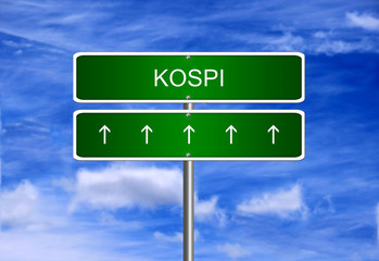 KOSPI South Korea index arrow going up stock exchange rising strong bull market concept. - 99835840