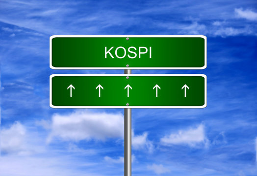 KOSPI South Korea index arrow going up stock exchange rising strong bull market concept.