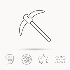 Mining tool icon. Pickaxe equipment sign.