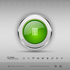 Vector design elements Green and chrome glossy button.