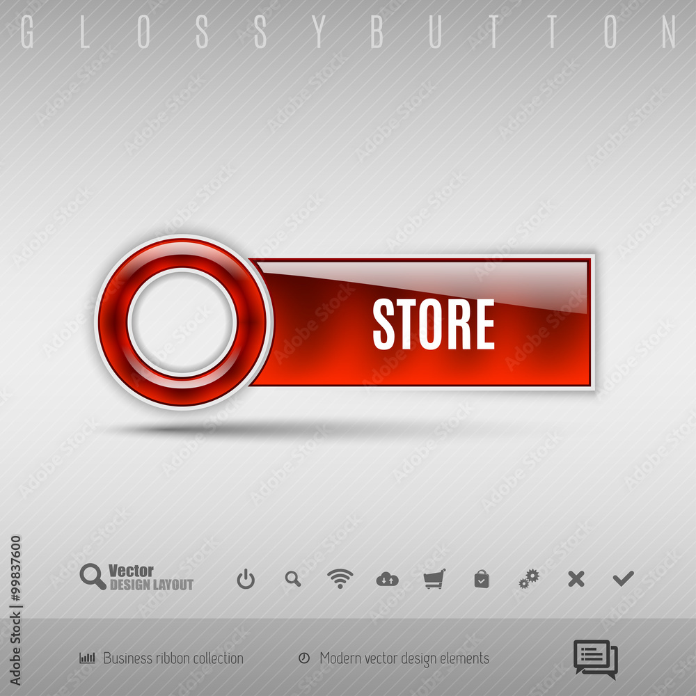 Poster red plastic button on the gray background. vector design element