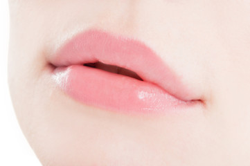 Close-up with natural feminine lips