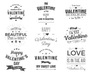 Fototapeta premium Vector photo overlays, hand drawn lettering collection, inspirational quote. Valentine day labels set. Love is in the air, you are my heart and more on white background. Best for gift card, brochure