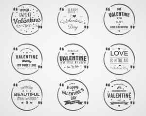 Obraz premium Vector photo overlays, hand drawn lettering collection, inspirational quote. Valentine day badges set. Love is in the air, bubble quote and more on white background. Best for gift card, brochure