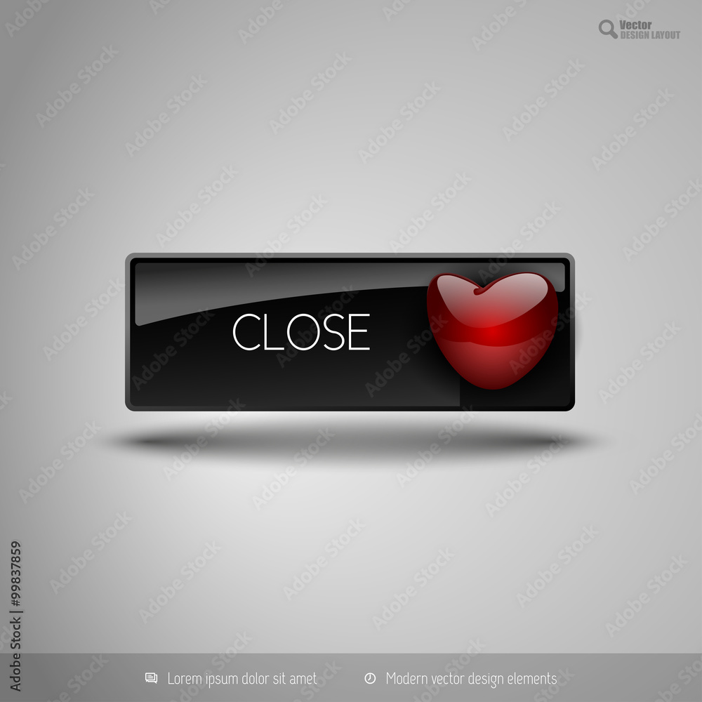 Poster black business button with red heart. vector design elements for