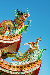 Sculpture of Chinese dragon and swan