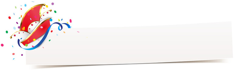 Banner mit Narrenkappe und Konfetti