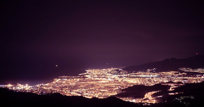 Night time lapse of Malaga on new years eve, Andalusia, Spain