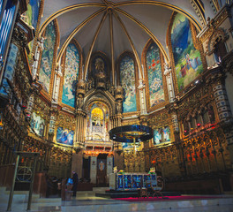 Interior Altar of Basilica at the Montserrat Monastery in Spain. It is a site of the Benedictine abbey