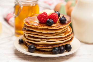 High pile of delicious pancakes