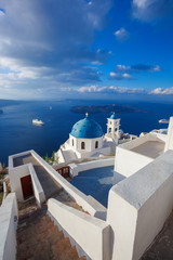 Fototapeta na wymiar Santorini island with dome in Greece