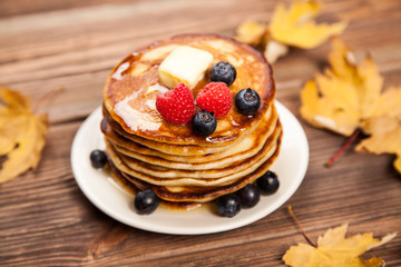 High pile of delicious pancakes