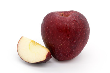 fresh red apples with leaves isolated on white background