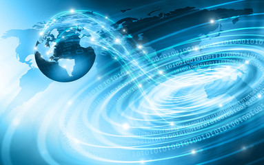 Best Internet Concept of global business. Globe, glowing lines on technological background. Electronics, Wi-Fi, rays, symbols Internet, television, mobile and satellite communications