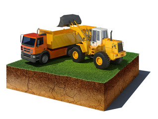 dirt cube with truck loading isolated on white background