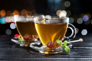 Cup of tea on dark background