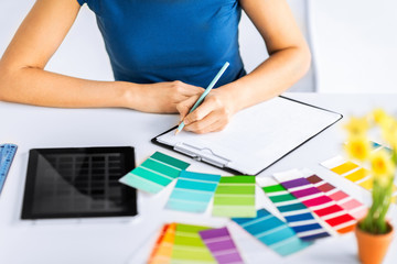 woman working with color samples for selection
