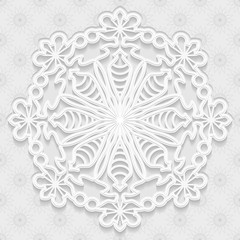 Seamless white 3D pattern, floral motif, mandala background, east ornament, indian ornament, vector. Endless texture can be used for wallpaper, pattern fills, web page  background,surface textures.