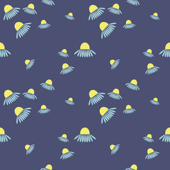 Seamless floral vector pattern. Chaotic background with daisies on the blue backdrop