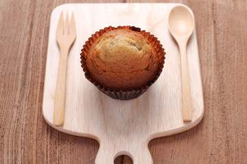 Banana cake on wooden background
