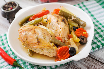 Baked, diet and healthy a chicken fillet with vegetables
