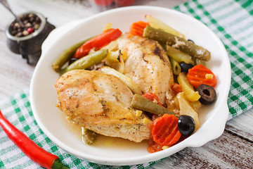 Baked, diet and healthy a chicken fillet with vegetables