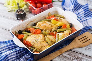 Baked, diet and healthy a chicken fillet with vegetables