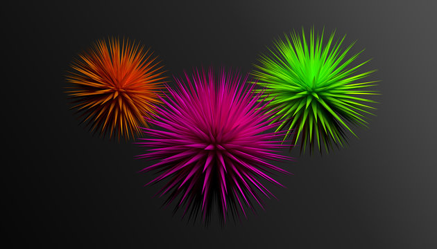 Rendered design elements abstract 3D sharp objects on the dark b
