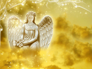 angel with sunrise cloudy sky