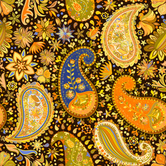 Vintage floral motif ethnic seamless background.