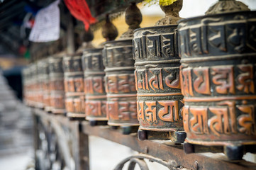 Close up of praying wheels in Kathmandu