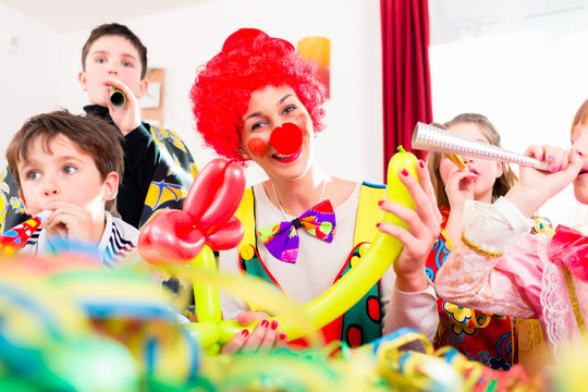 Kids Birthday Party With Clown And Lot Of Noise