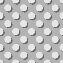 Tile grey vector pattern or background with big polka dots with shadow