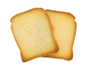 Two slices of biscotte isolated on a white background