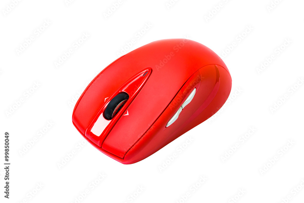 Aufkleber red wireless mouse isolated on white background. invisible optical sensor. this mouse have 7 button.