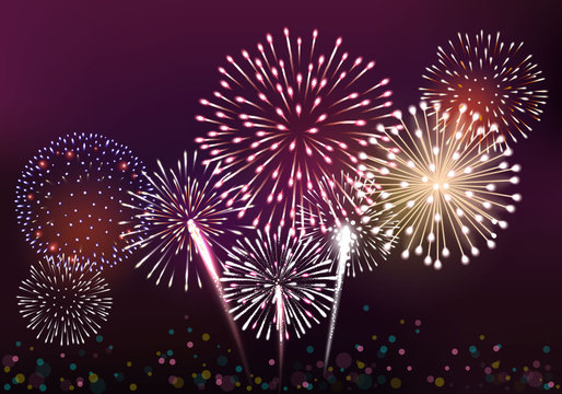 Realistic Fireworks Background Vector