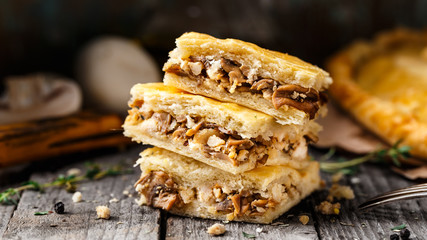Homemade pie stuffed with mushrooms