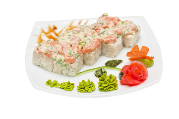 Roll with cream sauce, salmon fish
