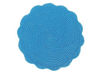 Crochet blue placemat on white background - obrazy, fototapety, plakaty