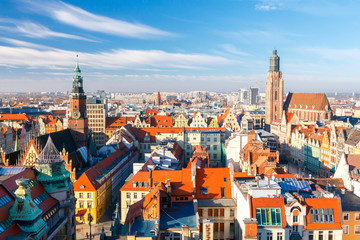 Naklejka na ściany i meble Wroclaw. View of the city from above .