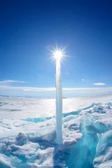 Gordijnen Ice floe and sun on winter Baikal lake © Serg Zastavkin