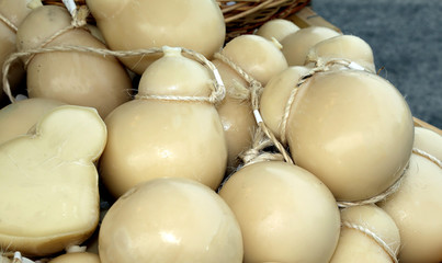 forms of caciocavallo cheese typical of southern Italy in the da