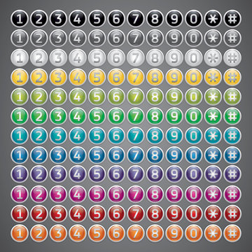 Mega set, reflection glossy buttons with numbers, multicolor vector buttons set