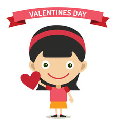 Cute cartoon girl with heart vector illustration