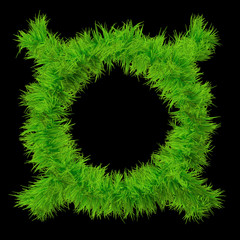 Conceptual green grass 3D font isoalted on black