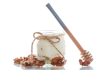Natural fresh yogurt with  nuts and honey