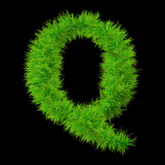 Conceptual green grass 3D font isoalted on black