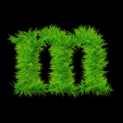 Conceptual green grass 3D font isoalted on black