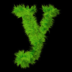 Conceptual green grass 3D font isoalted on black