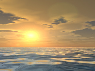 Conceptual sea water and sunset sky